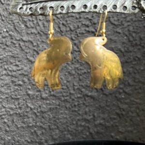 Brass Etched Elephant Dangle Earrings Small Beads 2” Drop 1” Wide